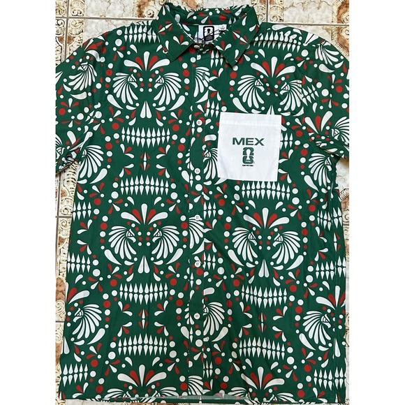 Fifa Other - FIFA World Cup 2026 Mexico Button-Up Shirt M Green Red Folk Pattern AOP Sample